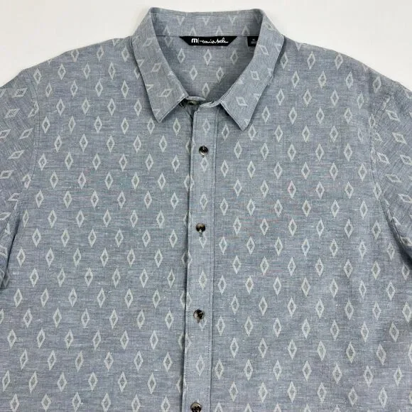 Travis Mathew Blue Gray Diamond Print Short Sleeve Button Down Shirt Men’s XL - Picture 3 of 8